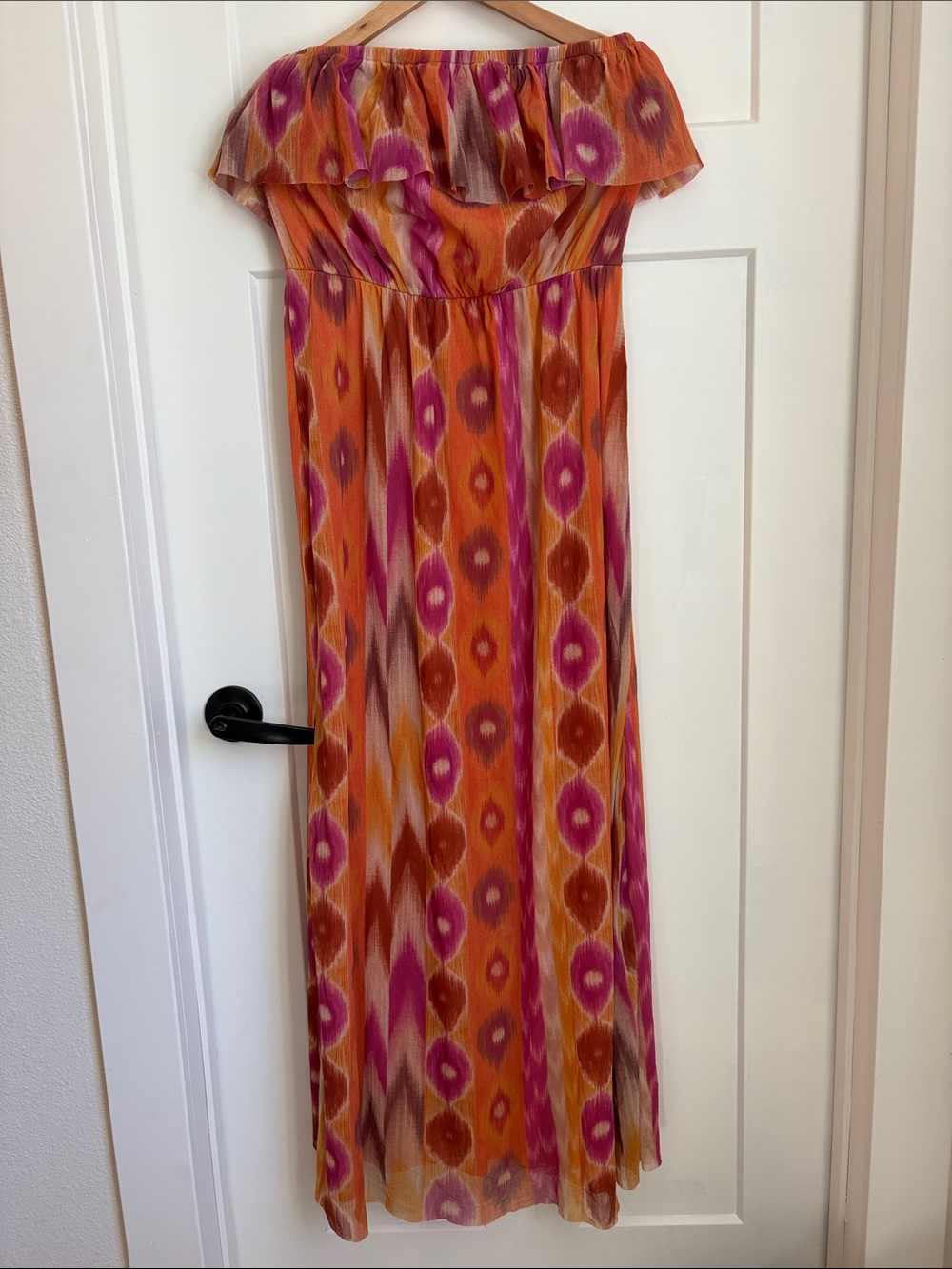 Strapless Maxi Dress in Orange and Pink